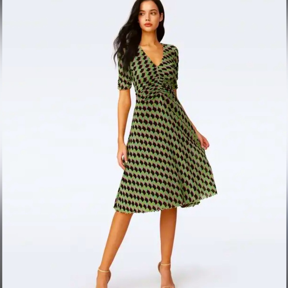 DVF Koren Reversible Dress in Bird Weave Green/Leopard Soirée